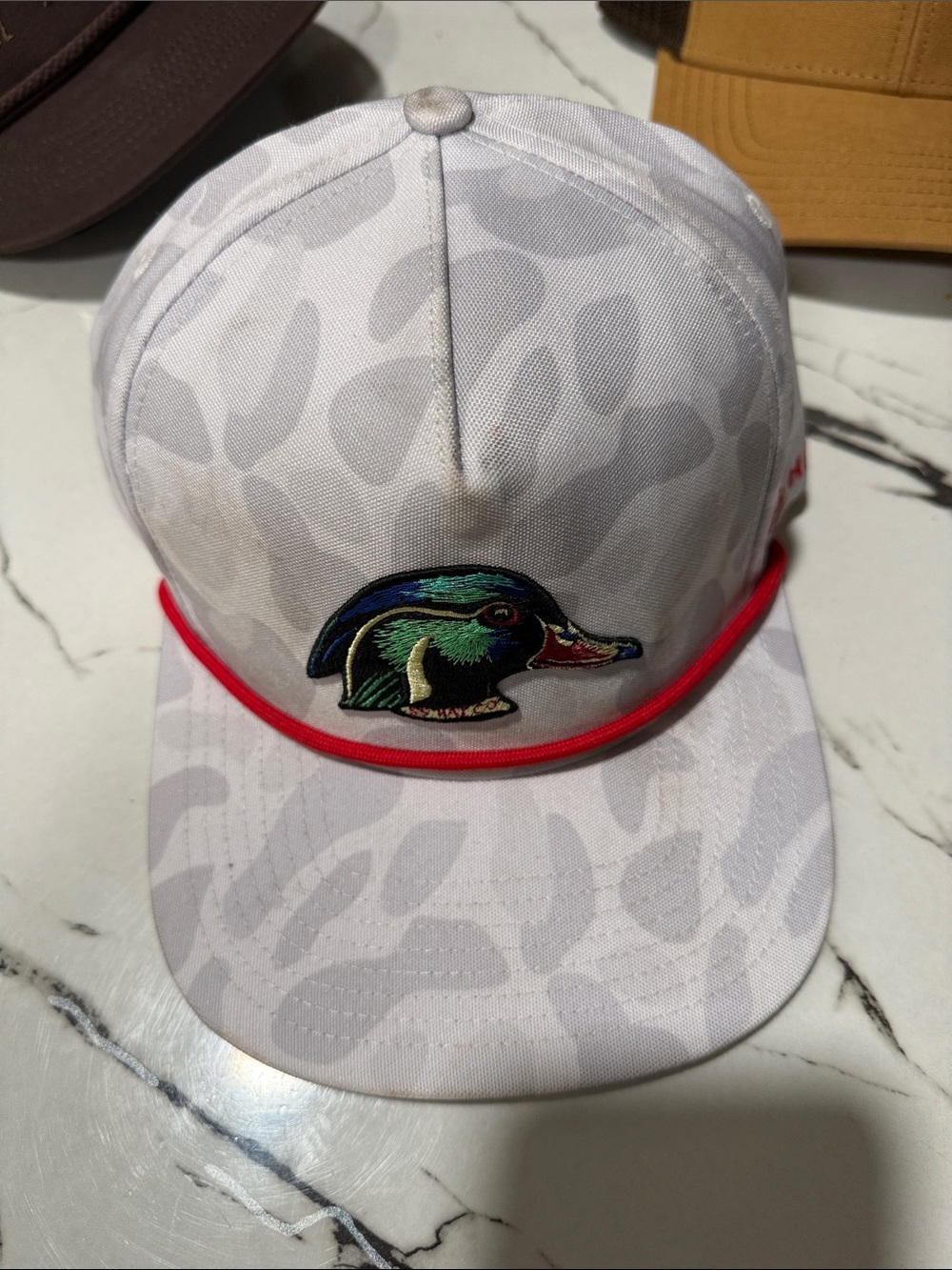 Southern Marsh White Kids Hat with Multicolor Duck Patch and Red Trim